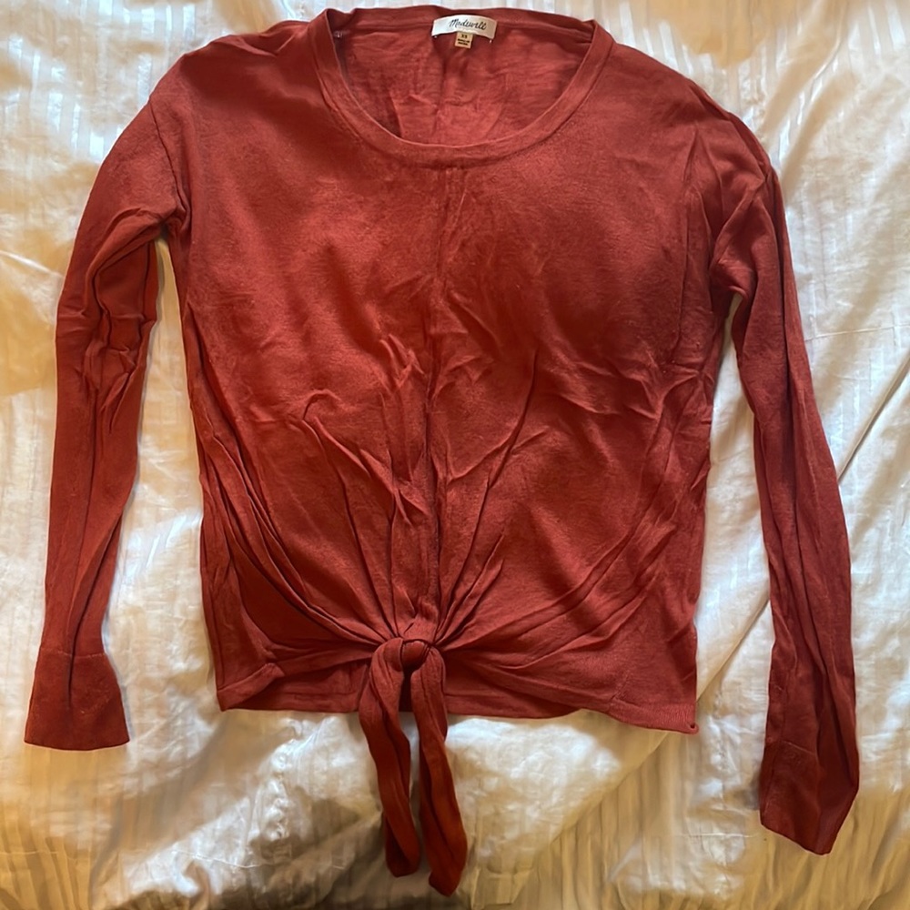 Cropped tie waist sweater